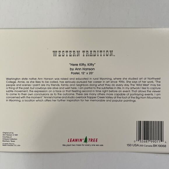 Leanin Tree Blank Greeting Cards Here Kitty Cowboy Western Tradition Lot Of 5 - Picture 5 of 6